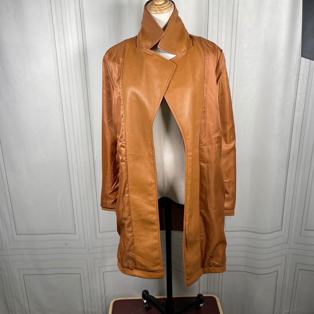 Avec Les Filles Faux Leather Camel‎ Trench Coat Jacket Medium - Picture 10 of 14